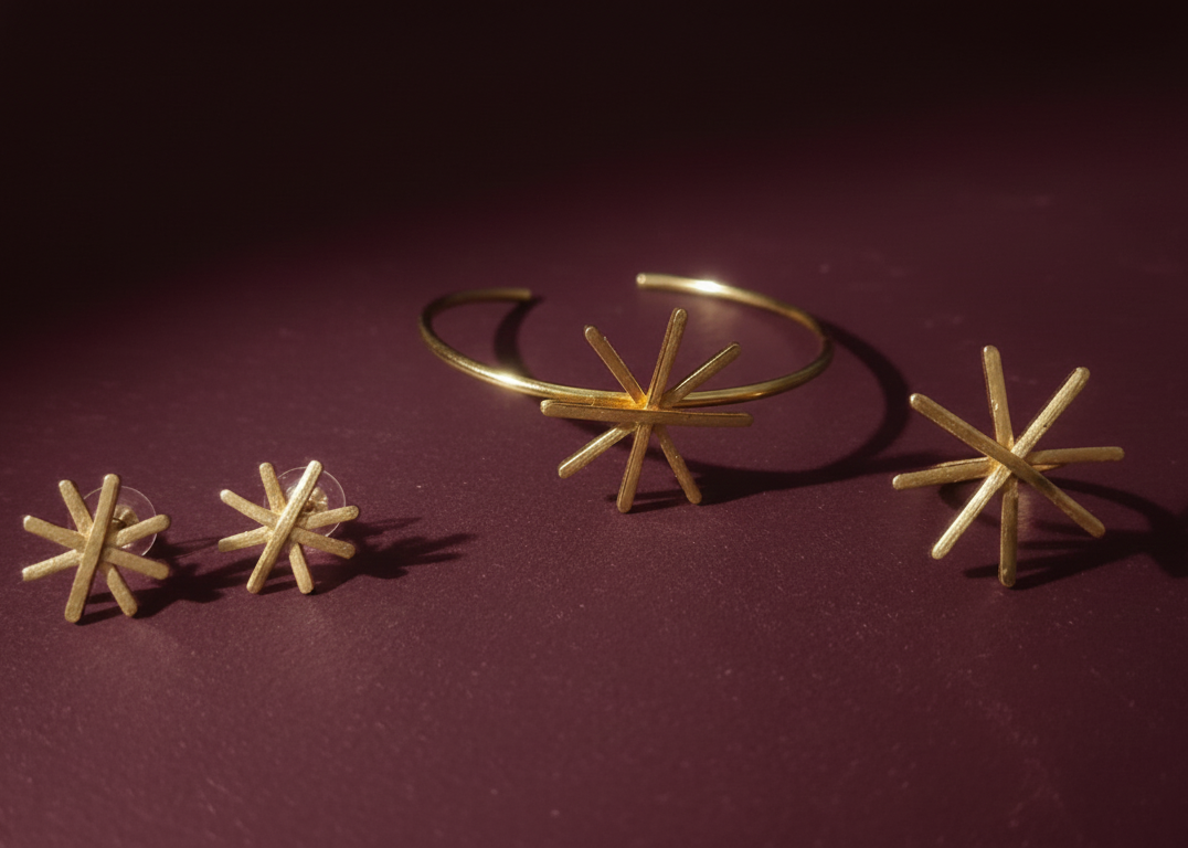 Elegant star-themed bracelet, ring, and earrings set for modern women.