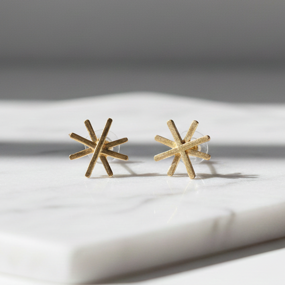 Close-up of Star Gold Earrings showcasing the delicate star design and radiant gold finish on a marble surface.