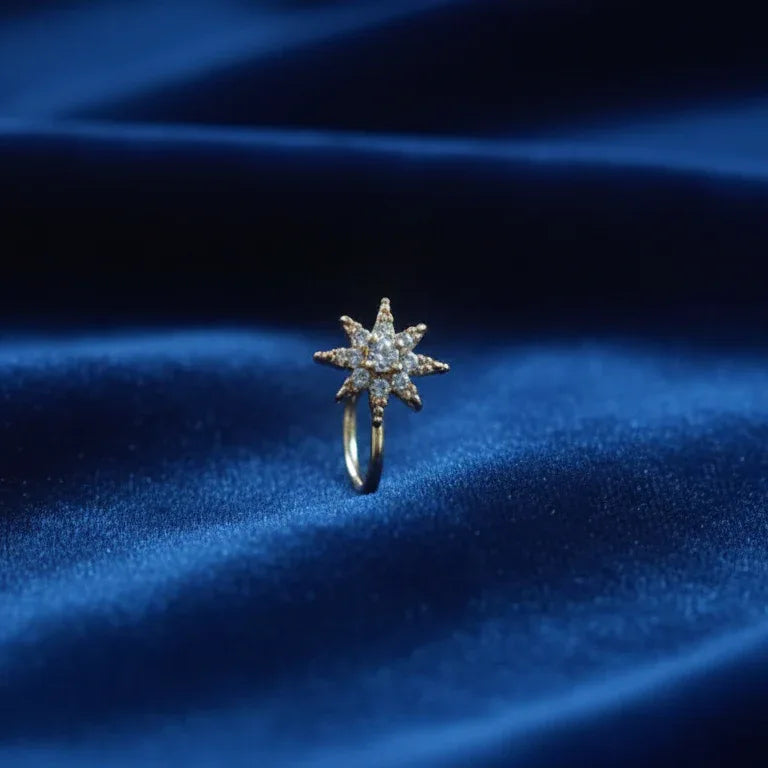 Elegant Star Gold Nose Pin | Non-Piercing Nose Stud, NP00010 - sooma