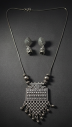 Oxidised pendant set with jhumka detailing