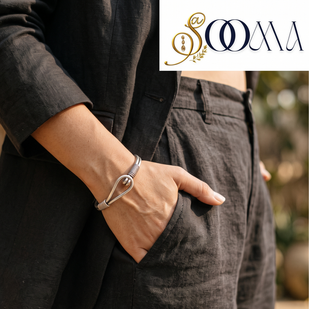 Wrapped Silver Hook & Loop Cuff Bracelet | Sooma, WW00030
