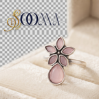 Oxidized Silver Pink Quartz Teardrop Flower Ring | Sooma, RG00026P