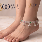 The Gulnaar Floral & Stone Silver Ankle Kada | SOOMA, AK00090