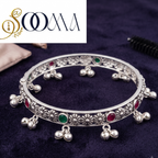 The Gulnaar Floral & Stone Silver Ankle Kada | SOOMA, AK00090