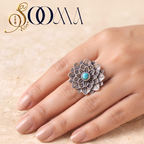 Oxidized Silver Layered Lotus Turq Stone Ring | Sooma, RG00024 T