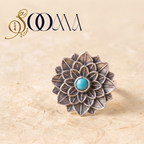 Oxidized Silver Layered Lotus Turq Stone Ring | Sooma, RG00024 T