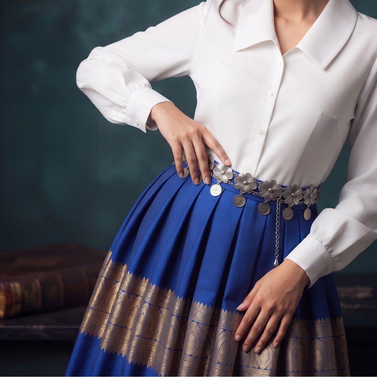Oxidized Silver Filigree Floral & Coin Waistband | Sooma, WB00019