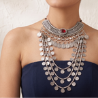 The Rajkumari Tribal Ruby Choker & Multi-Coin Necklace Stack 16