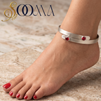 Matte Silver Ruby Stone Bypass Ankle Cuff Kada | Sooma, AK00108