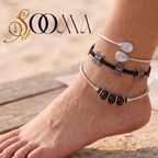 Butterfly Cord, Moonstone Cuff & Onyx Bead Silver Ankle Stack | Sooma, AS 29