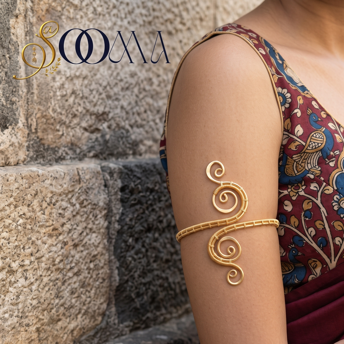 Gold Wire Wrapped Spiral Swirl Armlet Bajuband | Sooma, AL00015