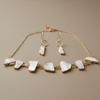 Uncut Stone Adjustable Necklace With Dangle Stone Earrings NK00014