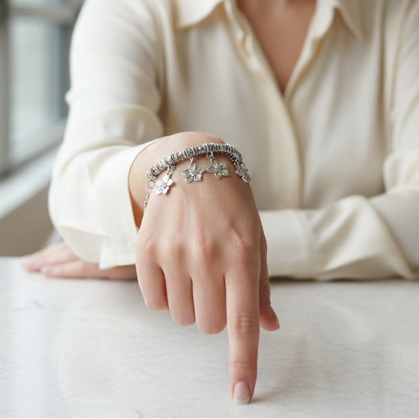 Oxidised Adjustable Charm Bangle