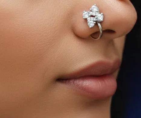 Elegant Silver Stone Nose Pin | SOOMA, NP00009 - sooma