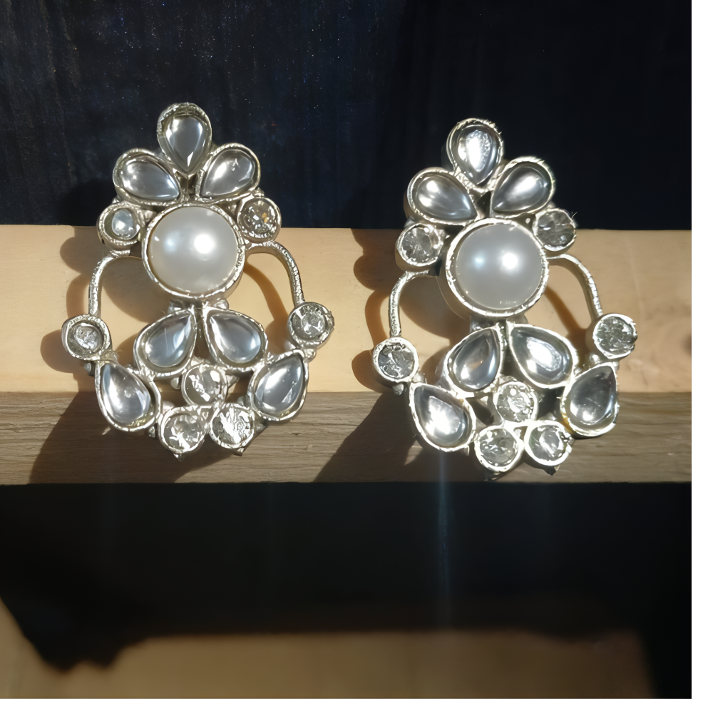 Elegant floral white stone stud earrings