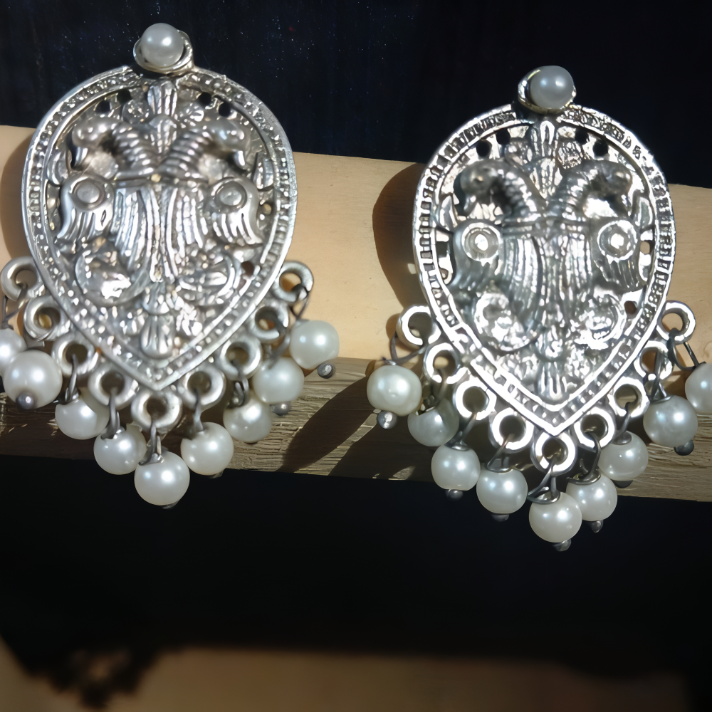 Traditional classic design silver stud earrings with beads