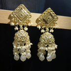 Pair of gold and pearl jhumka earrings for women
