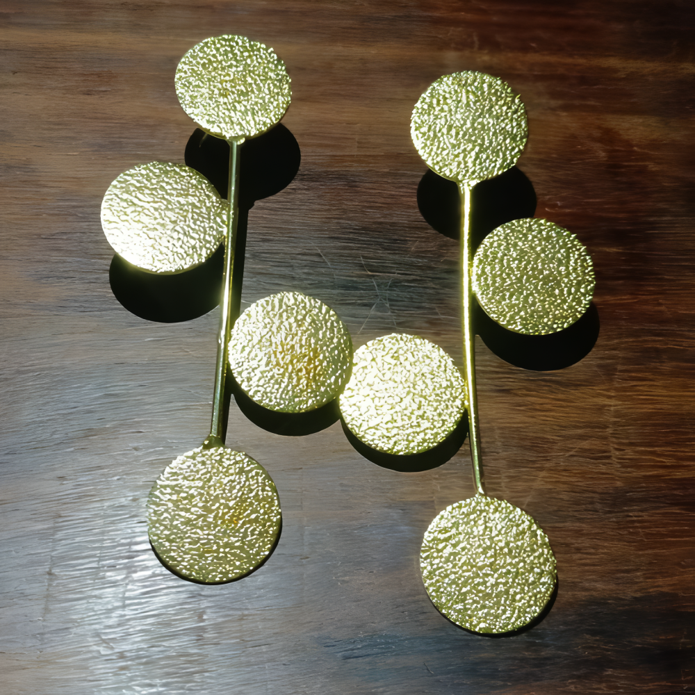 Pair of partywear gold earrings with textured round design 