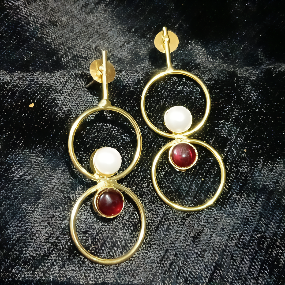 Gold hoop dangles with colored stones