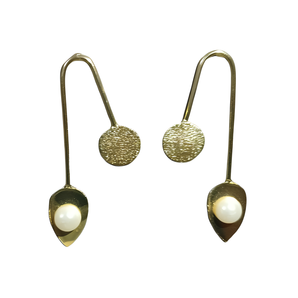 Pair of elegant gold earrings with pearl at bottom