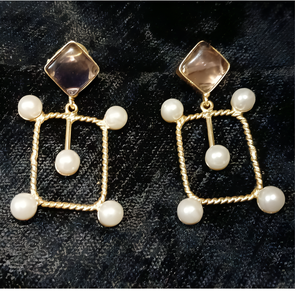 Unique gold earrings for women with pearls & stone