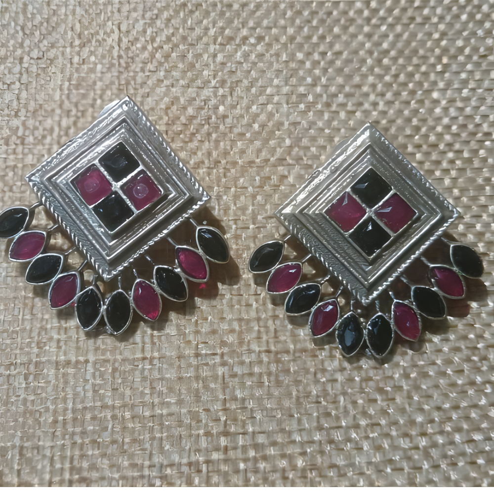 Black & Rani Square Kundan Earrings