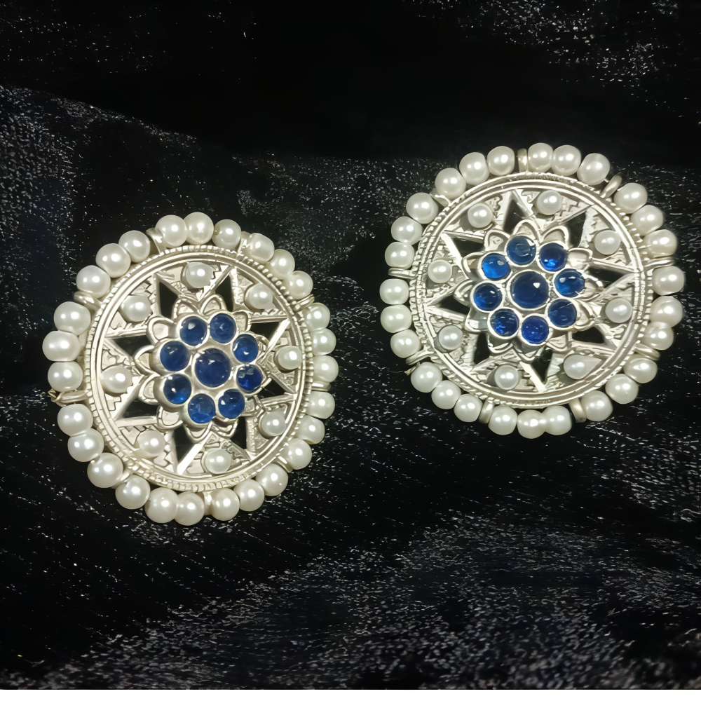 Jaipuri Kundan & Pearl Multicolor Beaded Big Stud Earrings