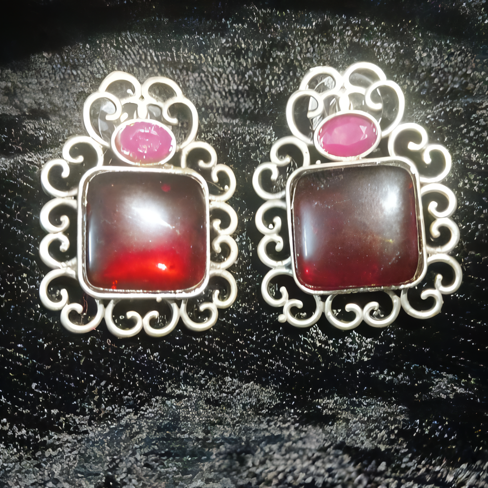 Contemporary Big Studded Black Stone Earrings For Women