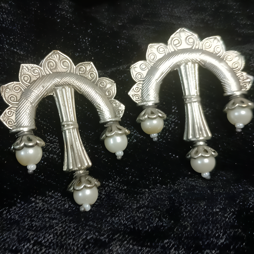  Bow arrow shape antique oxidised stud earrings .