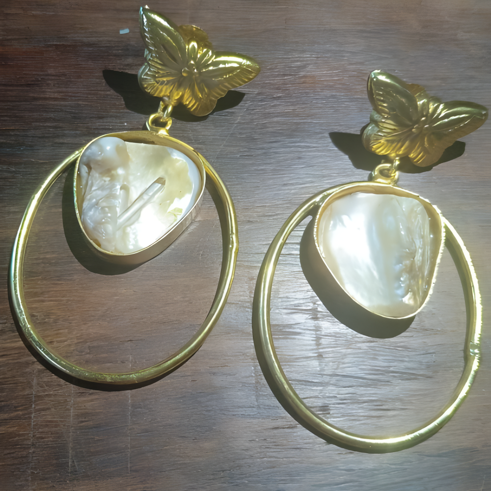 Partywear Butterfly Gold Earrings with Stone