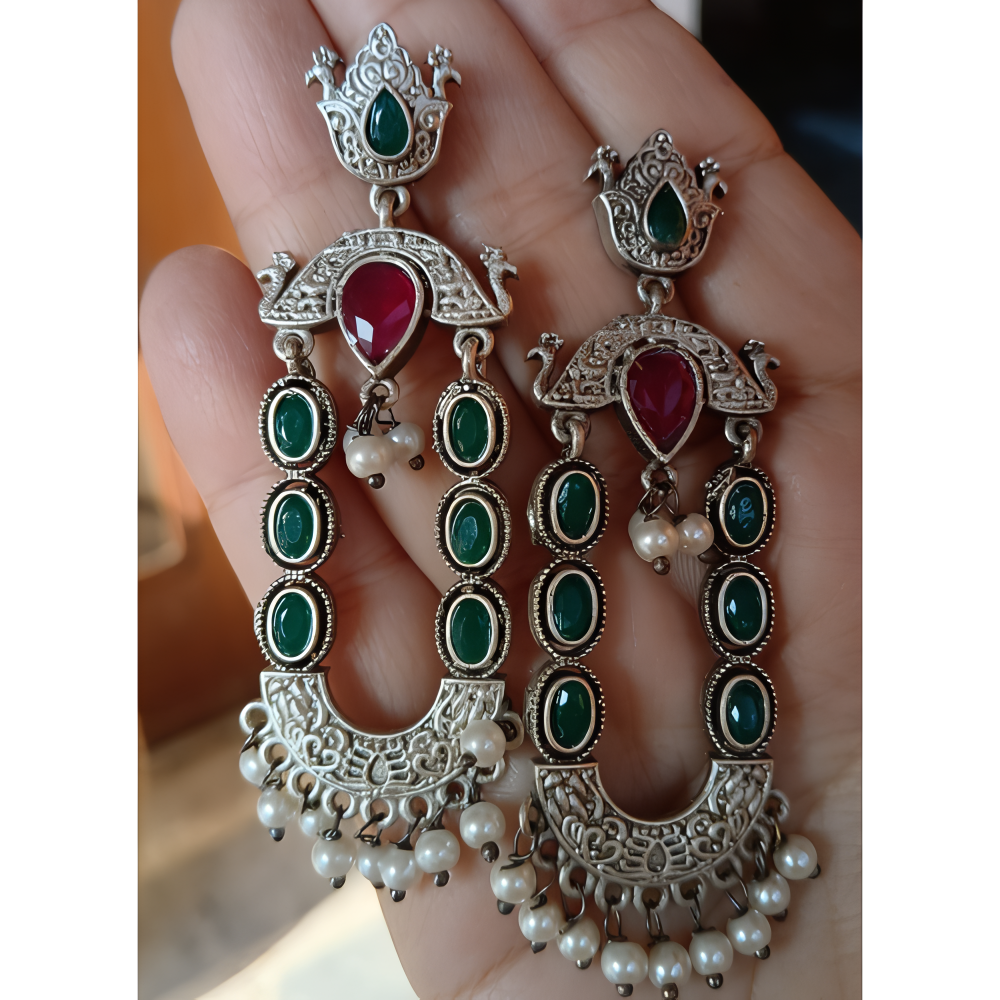 Kundan Multicolor Jaipuri Pearl Beaded Dangle Drop Earrings