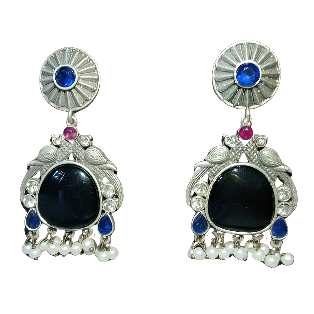 Black mossianite stone dangle peacock design earrings .