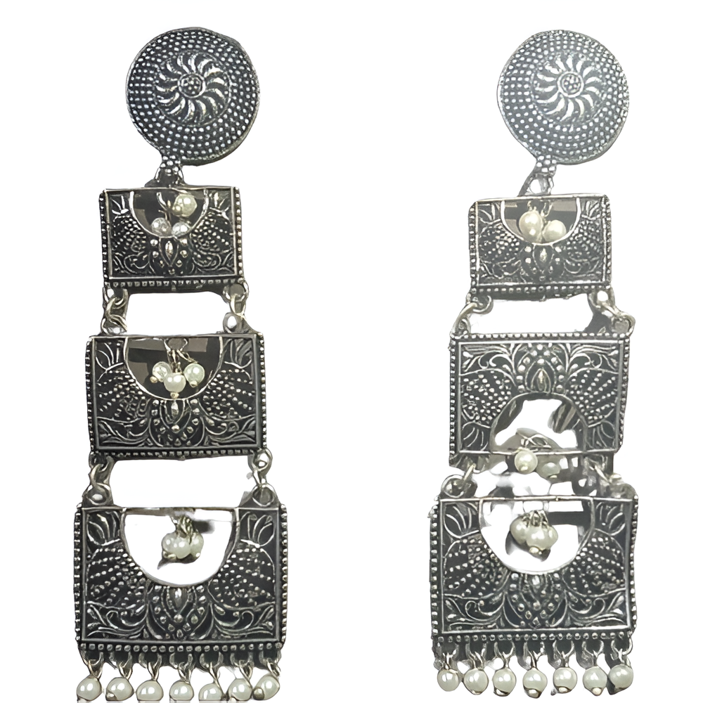 Ethnicwear Layered Oxidised Silver  Earrings for Women  