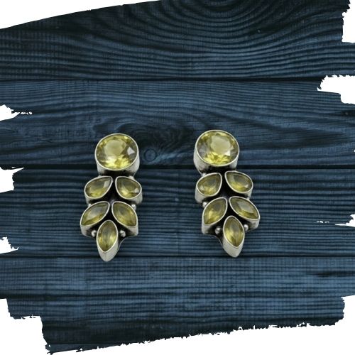 Silver Oxidised Black Stone Stud Earrings For Women