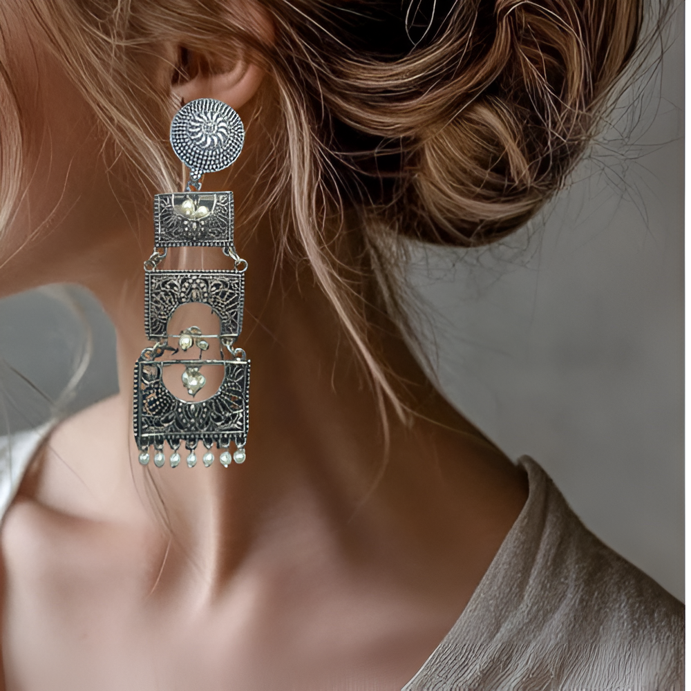 Oxidised Silver Statement Earrings for Women with Contemporary Designs