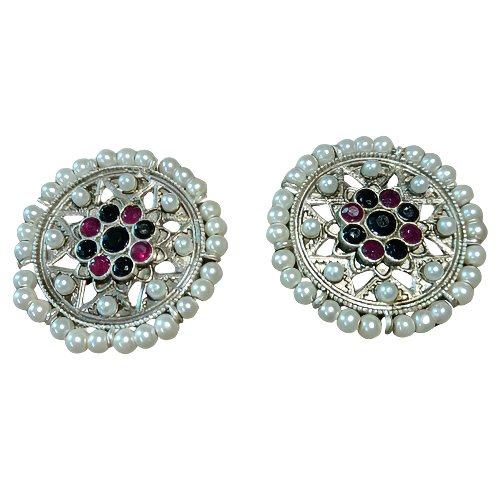  Stud Multicolor Temple Inspired  Jewellery adorned with all around pearl and kundan