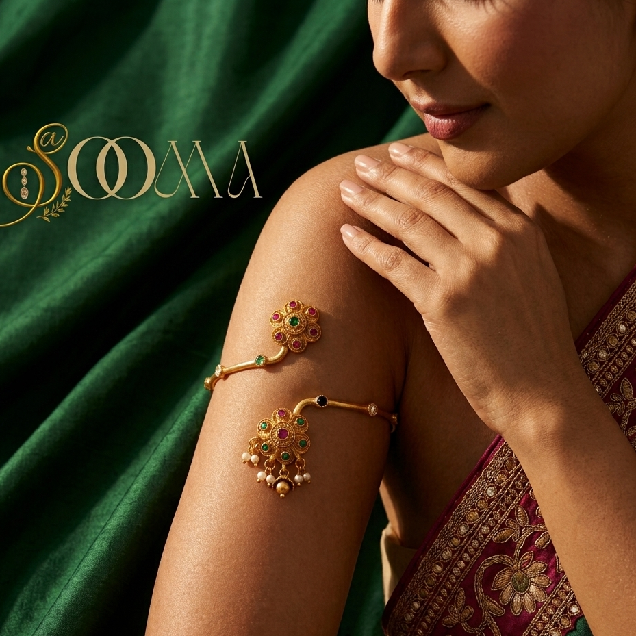Gold Shahi Flower Armlet Bajuband | Sooma, AL000010